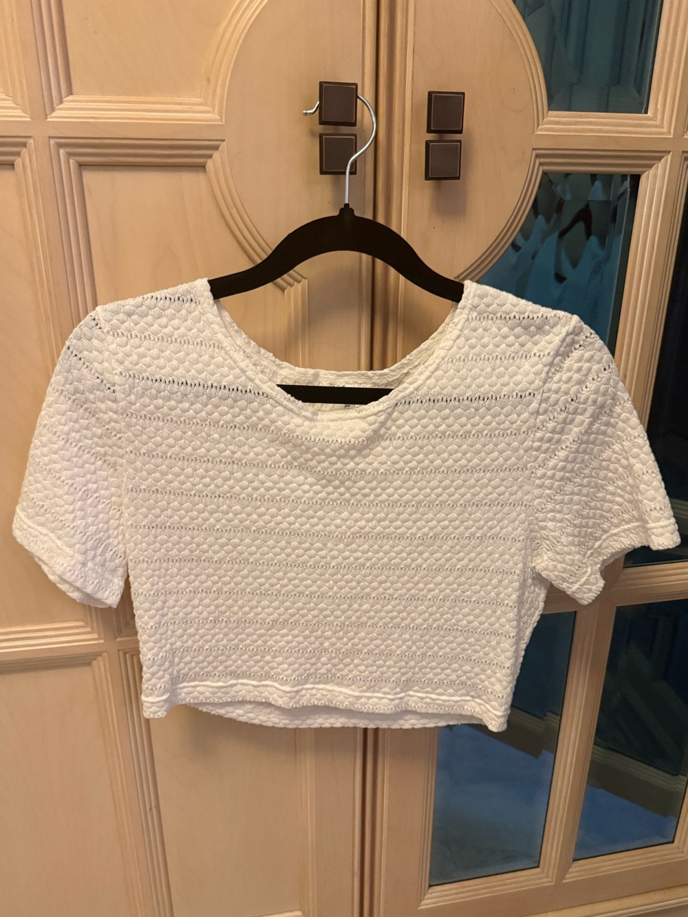 Papillon Blanc White Lace-Textured Crop Top